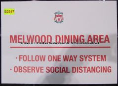 MELWOOD DINING AREA acrylic signage from the Players and Staff Canteen at Liverpool Football Club'