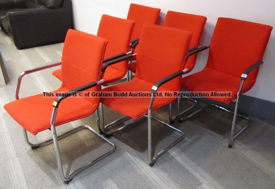 Six matching red upholstered audience chairs from the Press Conference Room at Liverpool Football - Image 2 of 7