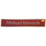 Michael Edwards' reserved parking space name plate from the Car Park at Liverpool Football Club's