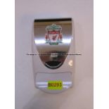 Hand sanitiser dispenser with LFC crest from the Main Reception at Liverpool Football Club's Melwood