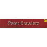 Peter Krawietz's reserved parking space name plate from the Car Park at Liverpool Football Club's