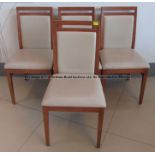 Four matching wooden dining chairs from the Players' and Staff Canteen at Liverpool Football Club'