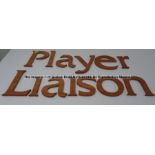 PLAYER LIAISON wall signage from the Player Liaison Office at Liverpool Football Club's Melwood