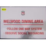 MELWOOD DINING AREA acrylic signage from the Players and Staff Canteen at Liverpool Football Club'