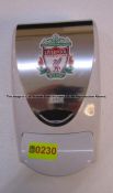 Hand sanitiser dispenser with LFC crest from Gymnasium at Liverpool Football Club's Melwood Training