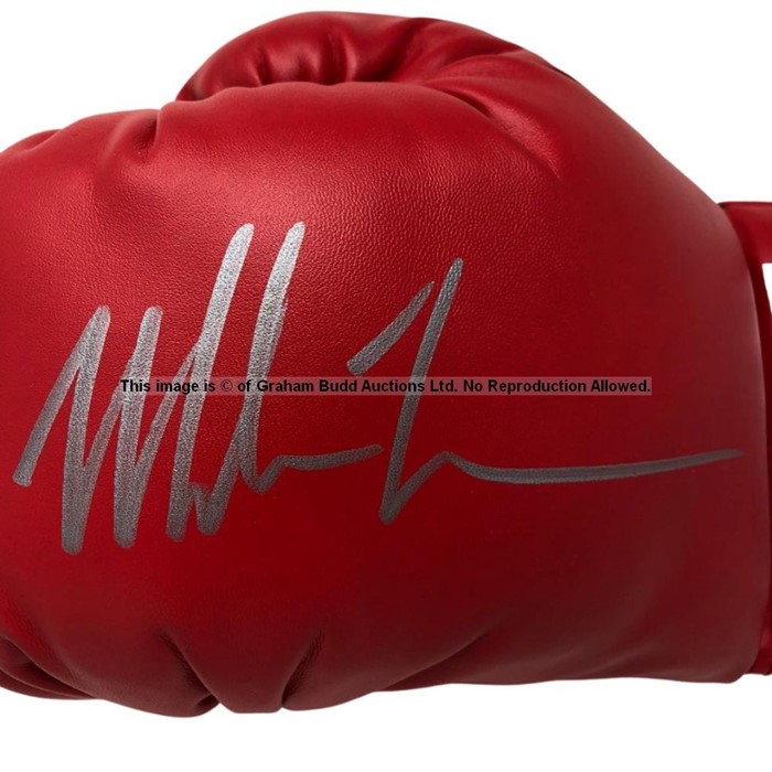Mike Tyson signed red leather Everlast left-hand boxing glove, red leather glove with black - Image 3 of 3