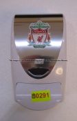 Hand sanitiser dispenser with LFC crest from Men's Toilets at Liverpool Football Club's Melwood
