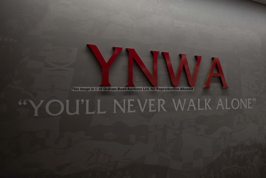 Red YNWA (You'll Never Walk Alone) signage from Players' and Staff Canteen at Liverpool Football - Image 2 of 2