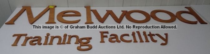 MELWOOD TRAINING FACILITY wooden signage taken from wall of the Players and Staff Canteen at
