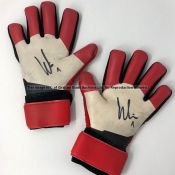 Liverpool FC's Loris Karius signed and match-worn goalkeeper's gloves, red, white and black Adidas