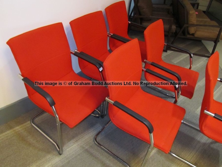 Six matching red upholstered audience chairs from the Press Conference Room at Liverpool Football - Image 4 of 5