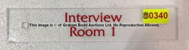 Clear acrylic INTERVIEW ROOM 1 door sign from Liverpool Football Club's Melwood Training Ground,
