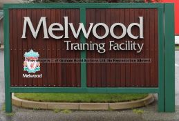 MELWOOD TRAINING FACILITY original main entrance sign located inside the perimeter gate at Liverpool