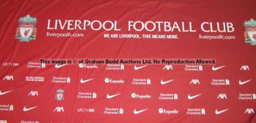 Club partners backdrop for use at press conferences, from the Press Conference Room at Liverpool