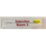 Clear acrylic INTERVIEW ROOM 3 door sign from Liverpool Football Club's Melwood Training Ground,