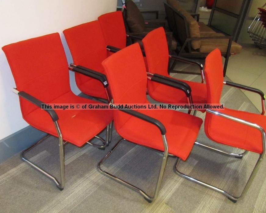 Six matching red upholstered audience chairs from the Press Conference Room at Liverpool Football - Image 6 of 7