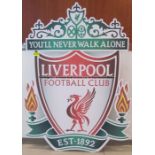 Large metal LFC colour crest from the Press Conference Room at Liverpool Football Club's Melwood