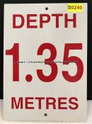 DEPTH 1.35 METRES wall sign from the Swimming Pool at Liverpool Football Club's Melwood Training