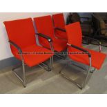Four matching red upholstered audience chairs from the Press Conference Room at Liverpool Football