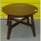 Pair of mahogany coloured circular low tables from the First Team Changing Room at Liverpool