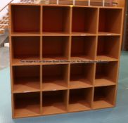 First team floor-standing wooden shelving unit from the Laundry Room at Liverpool Football Club's
