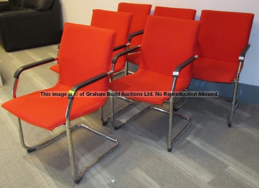 Six matching red upholstered audience chairs from the Press Conference Room at Liverpool Football - Image 2 of 5