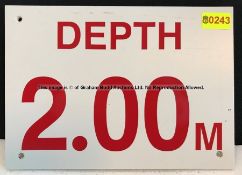 Two wall signs DEPTH 2.00M and NO DIVING from the Swimming Pool at Liverpool Football Club's Melwood