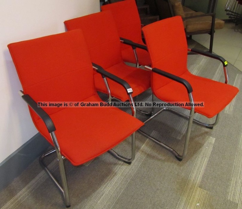 Four red upholstered audience chairs from the Press Conference Room at Liverpool Football Club's - Image 3 of 3