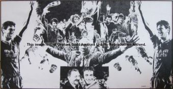 Extra large b&w Liverpool FC collage mural featuring players from the Shankly and Paisley eras, from