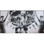 Extra large b&w Liverpool FC collage mural featuring players from the Shankly and Paisley eras, from