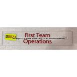 Clear acrylic FIRST TEAM OPERATIONS door sign from the First Floor Landing at Liverpool Football