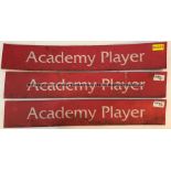 Three identical Academy Player reserved parking space plates from the Car Park at Liverpool Football