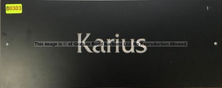 Loris Karius' black painted aluminium locker door name plate from Liverpool Football Club's