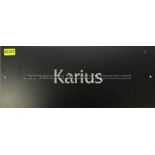 Loris Karius' black painted aluminium locker door name plate from Liverpool Football Club's