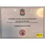 NO MOBILE PHONES signage from the Medical Corridor at Liverpool Football Club's Melwood Training