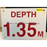 DEPTH 1.35 METRES wall sign from the Swimming Pool at Liverpool Football Club's Melwood Training