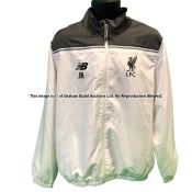 Liverpool manager Jurgen Klopp-worn white zip-up rain jacket from season 2015-16, New Balance brand,