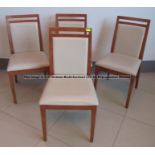 Four matching wooden dining chairs from the Players' and Staff Canteen at Liverpool Football Club'