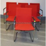 Six matching red upholstered audience chairs from the Press Conference Room at Liverpool Football