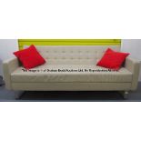 Three-seater cream leather sofa from the Coaching Team's Office at Liverpool Football Club's Melwood
