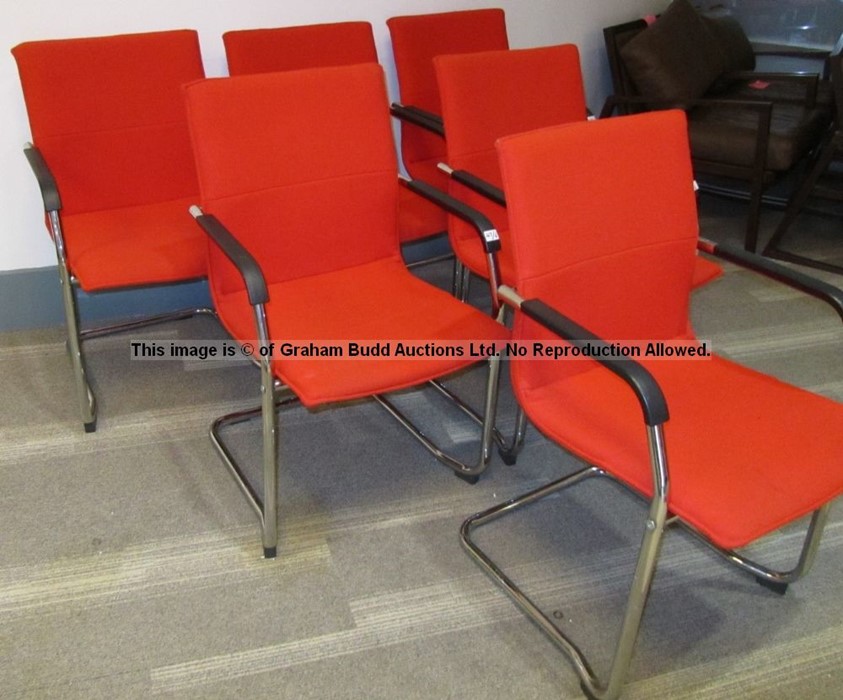 Six matching red upholstered audience chairs from the Press Conference Room at Liverpool Football - Image 3 of 5