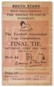 1923 FA Cup Final ticket stub for West Ham United v Bolton Wanderers at the Empire Stadium, Wembley,
