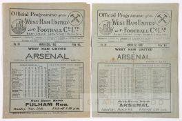 Two West Ham United v Arsenal programmes at Upton Park, comprising 1929-30 (FAC) and 1931-32, some