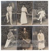 Six early individual tennis player postcards by Trim & Co., Wimbledon, featuring British and