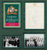 1961 Australian touring cricket side to England signed display, comprising a fully-signed