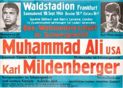 Rare Muhammad Ali v Karl Mildenberger official onsite fight poster, held at Waldstadion Frankfurt on