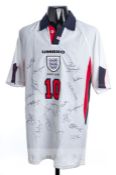 Team signed Teddy Sheringham white England No.10 home jersey, circa 1997, short sleeved with England