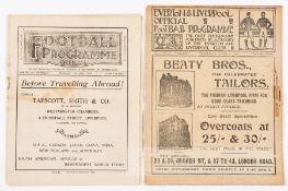 Six Everton v Arsenal programmes at Goodison Park,  comprising 1907-08 (Woolwich) and Liverpool