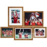 Five player-signed Liverpool FC framed colour photographs, comprising: single signatures examples of