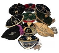 Collection of ten antique and vintage sporting representative caps, dating between 1900 and 1935,